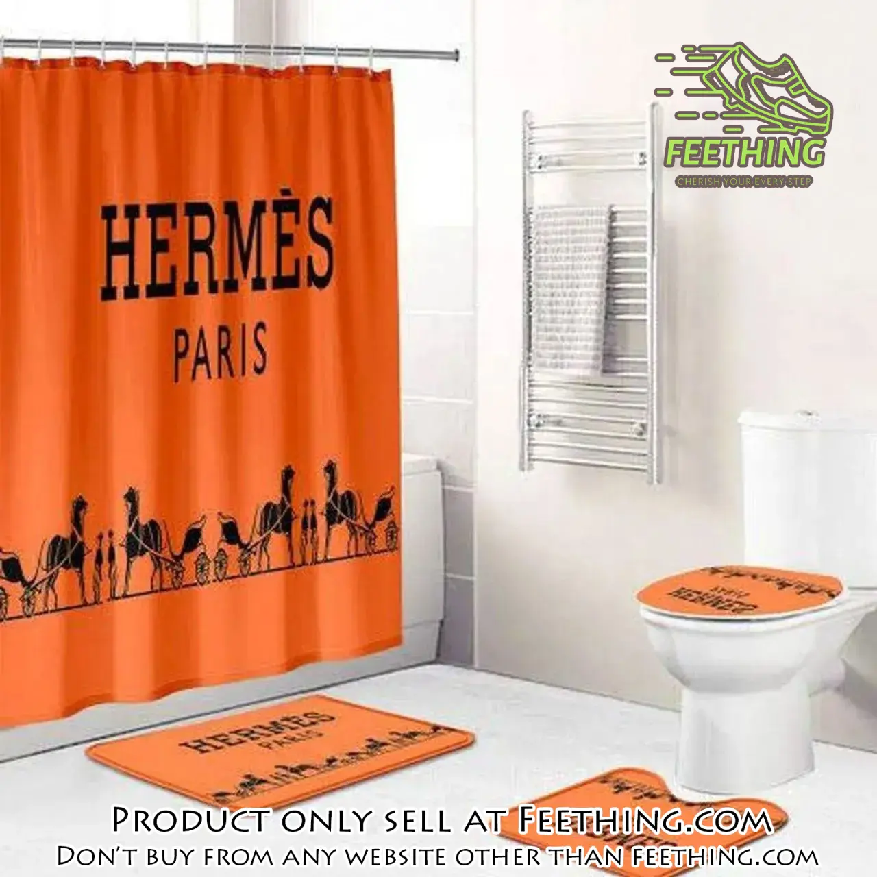 Hermes paris orange fashion logo luxury brand premium bathroom set home decor ft3257925
